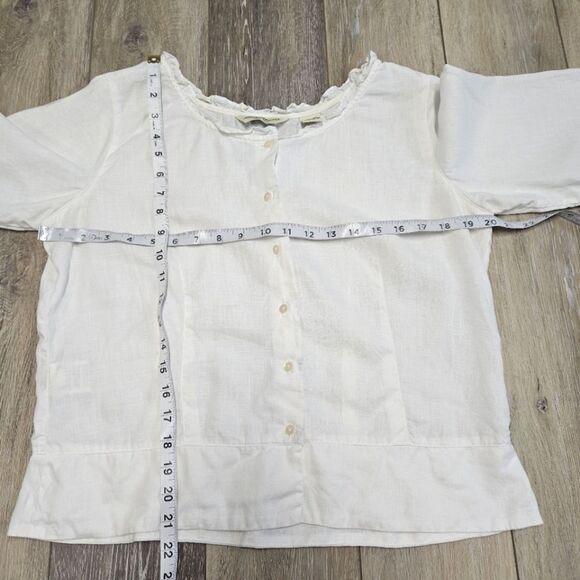 Eddie Bauer Vintage 100% Linen Peasant Blouse White Button Up Woman's Small - Picture 4 of 8
